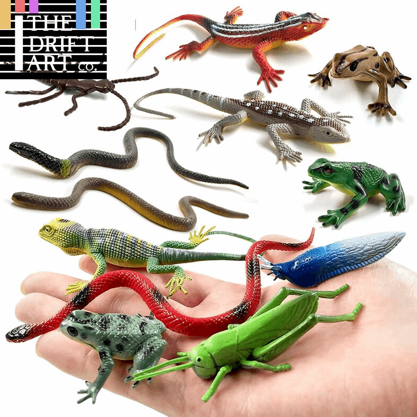 12pcs Frog grasshopper insect snake lizard Animal Miniature Art Toy Figure Doll - - The Drift Art Co.