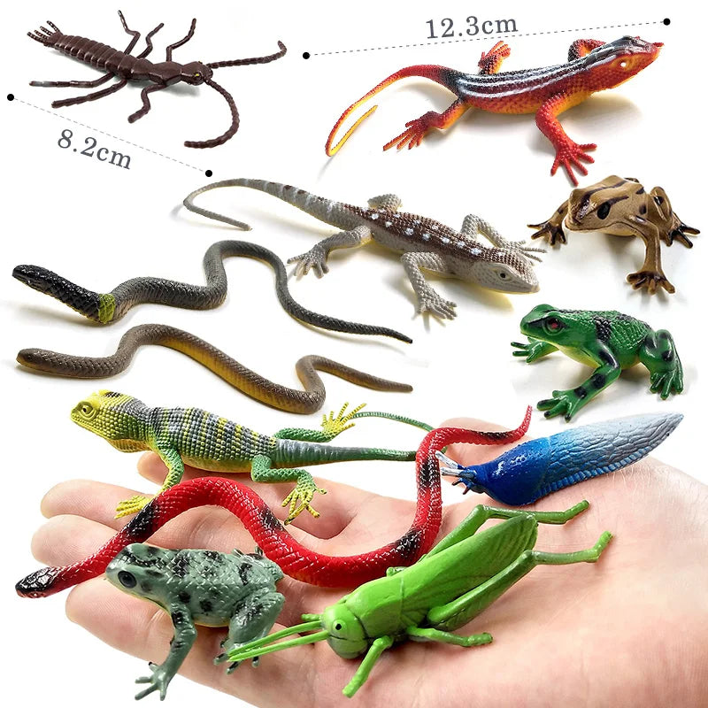 12pcs Frog grasshopper insect snake lizard Animal Miniature Art Toy Figure Doll - - The Drift Art Co.