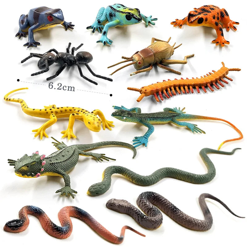 12pcs Frog grasshopper insect snake lizard Animal Miniature Art Toy Figure Doll - - The Drift Art Co.