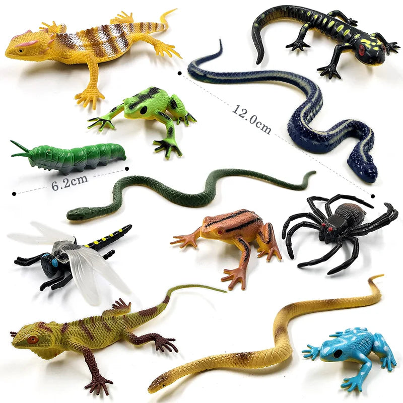 12pcs Frog grasshopper insect snake lizard Animal Miniature Art Toy Figure Doll - - The Drift Art Co.