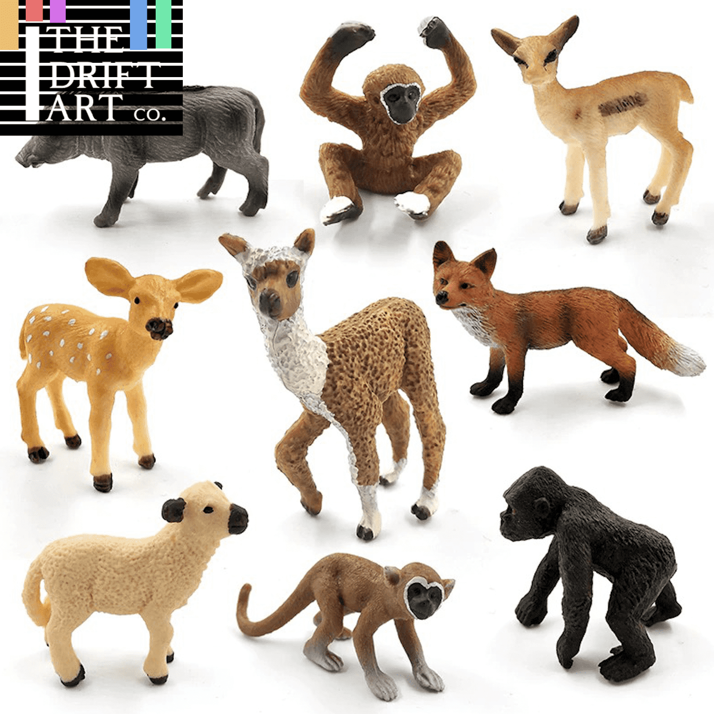 1pc Alpaca Warthog Sheep Deer Fox Monkey Animal Miniature Art Toy Figure Doll - - The Drift Art Co.