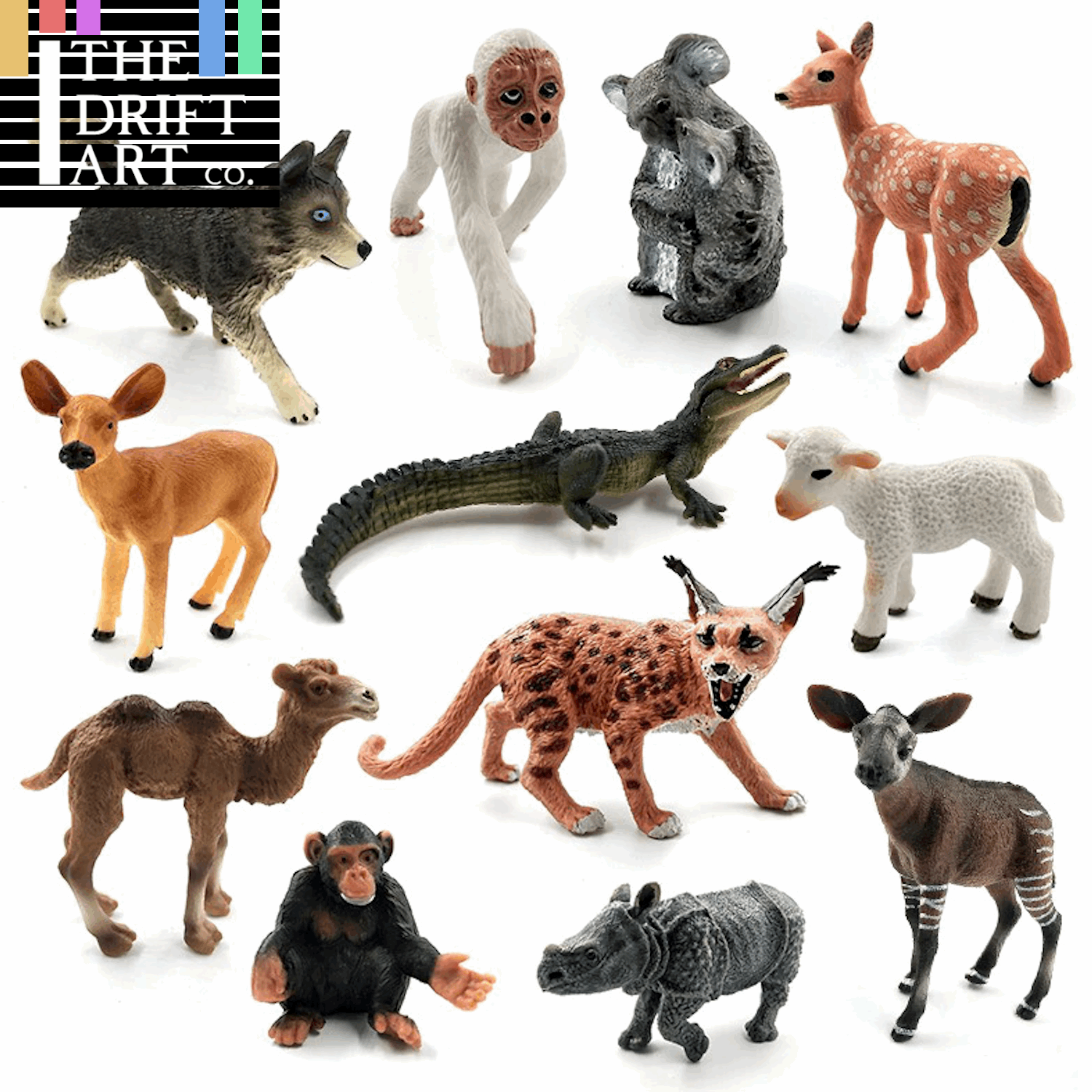 1pc Okapi Sheep Deer Crocodile Lynx Koala Animal Miniature Art Toy Figure Doll - Action Figure - - The Drift Art Co.