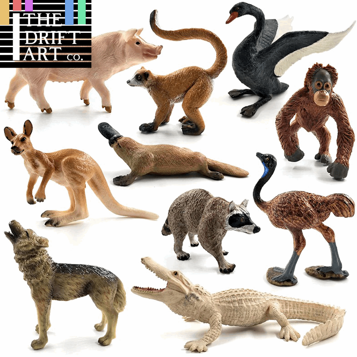 1pc Ostrich Meerkat Okapi Swan Crocodile Animal Miniature Art Toy Figure Doll - - The Drift Art Co.