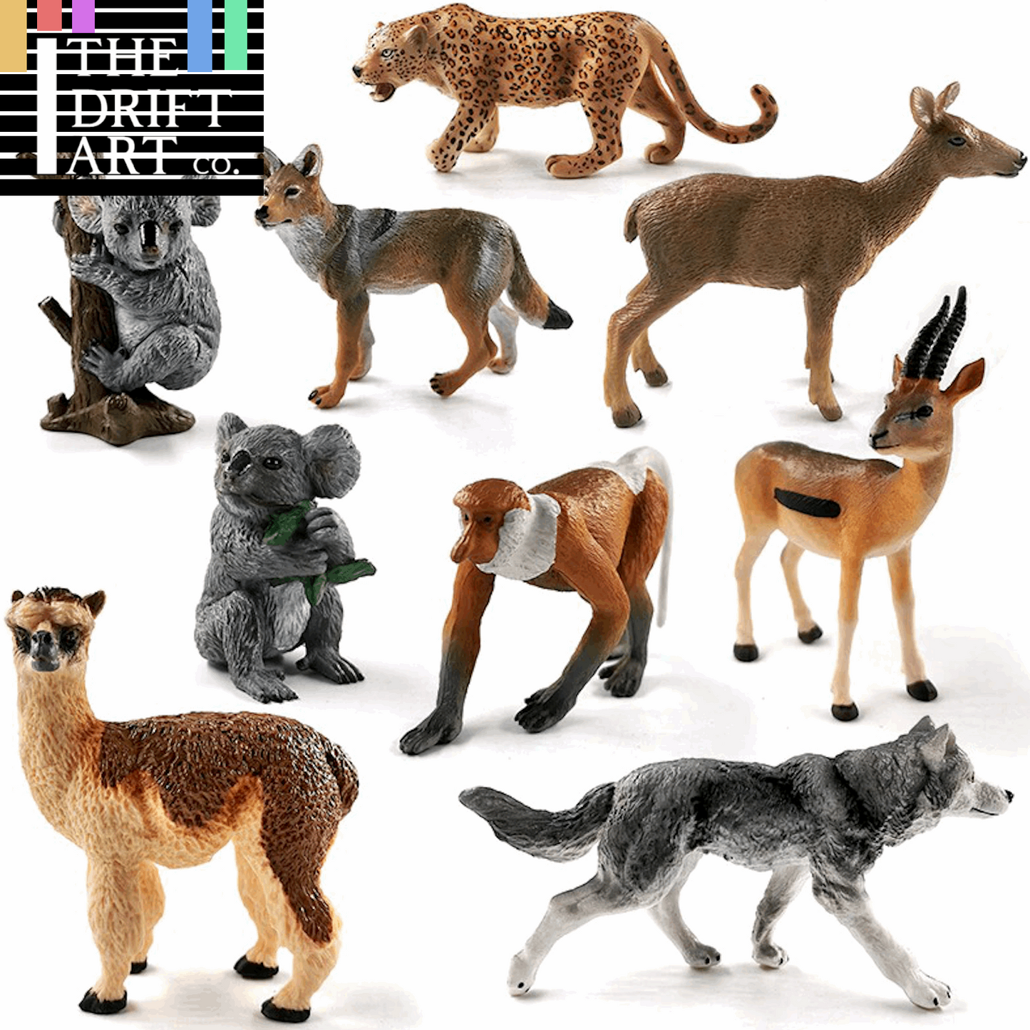 1pc Wolf Deer Leopard Alpaca Koala Antelope Animal Miniature Art Toy Figure Doll - - The Drift Art Co.