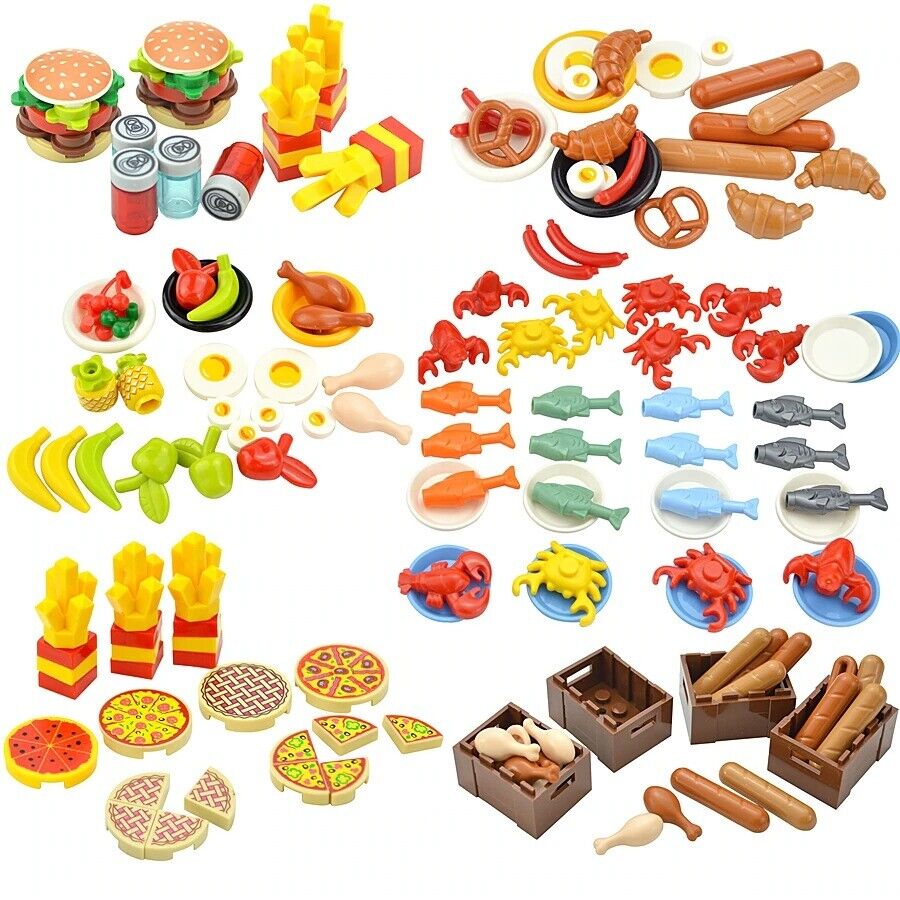 City Food Hamburger Fries Cake Chocolate Pizza for Lego Building Blocks Set DIY