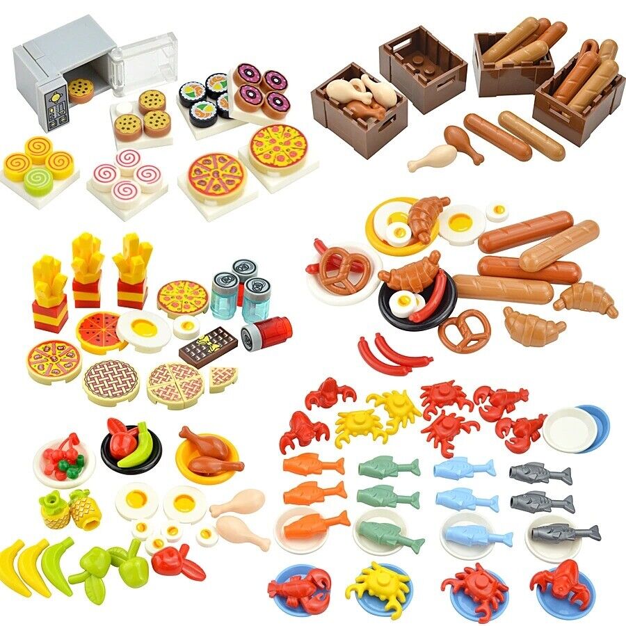 City Food Hamburger Fries Cake Chocolate Pizza for Lego Building Blocks Set DIY