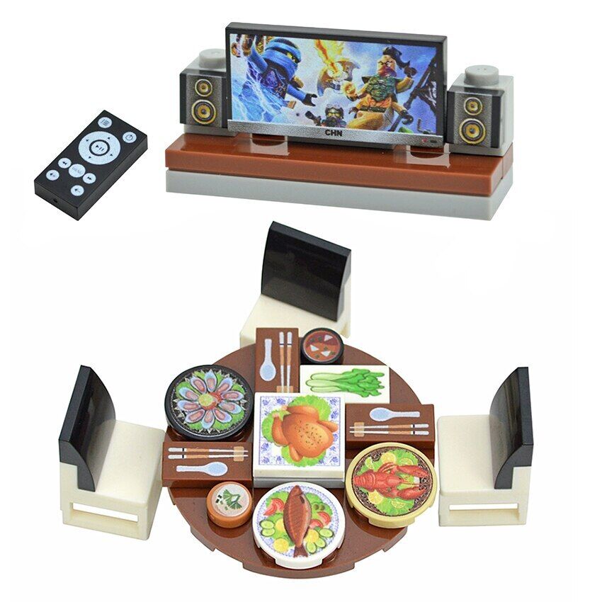 City House TV Desk Chair Furniture Phone For Lego Sets Building Blocks Set DIY