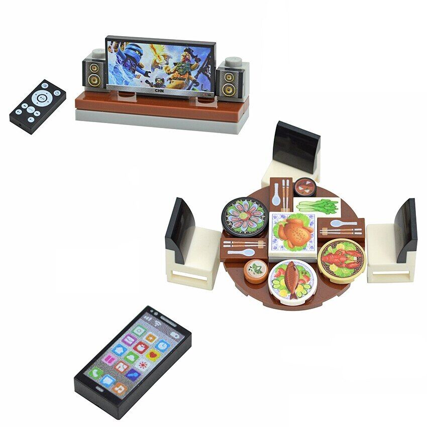 City House TV Desk Chair Furniture Phone For Lego Sets Building Blocks Set DIY