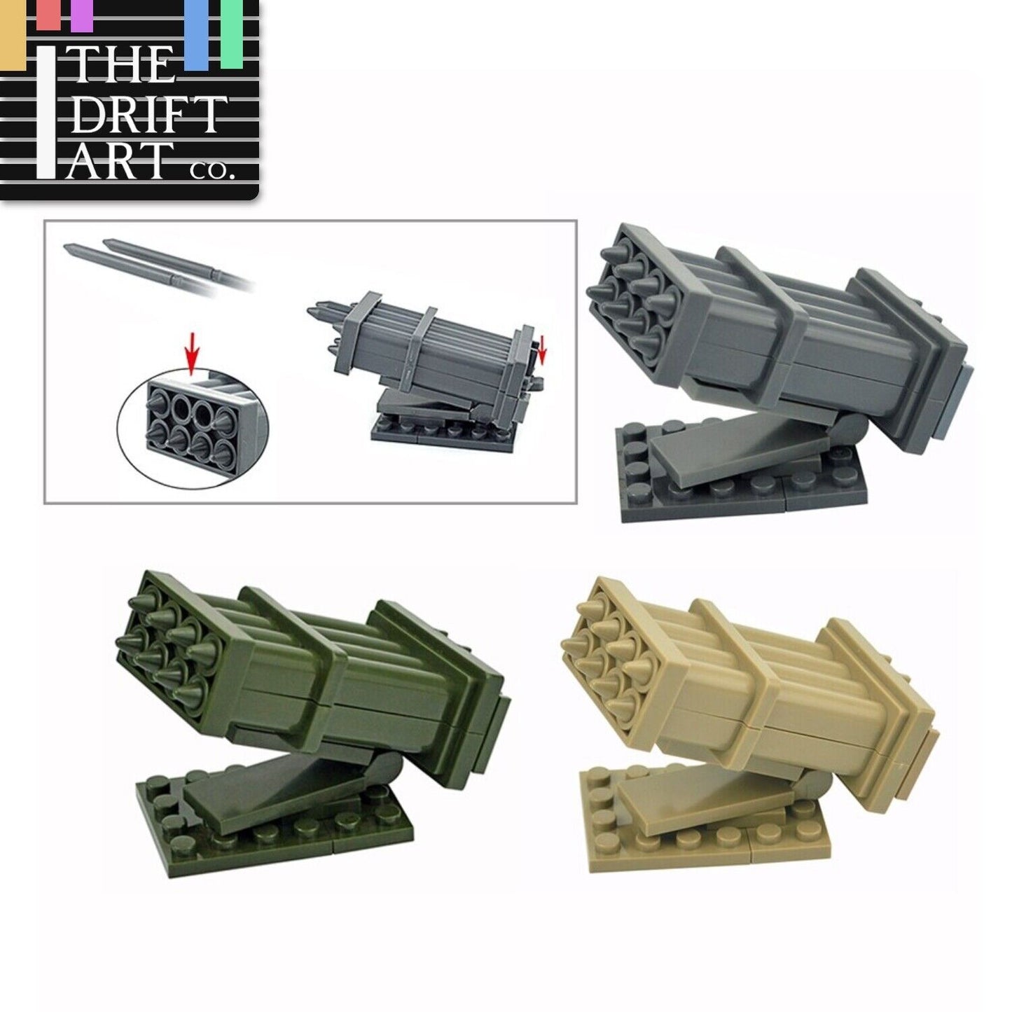 3pc Military Rocket Cannon Missle Tank Weapon Gun WW2 Building Blocks Toy DIY - - The Drift Art Co.