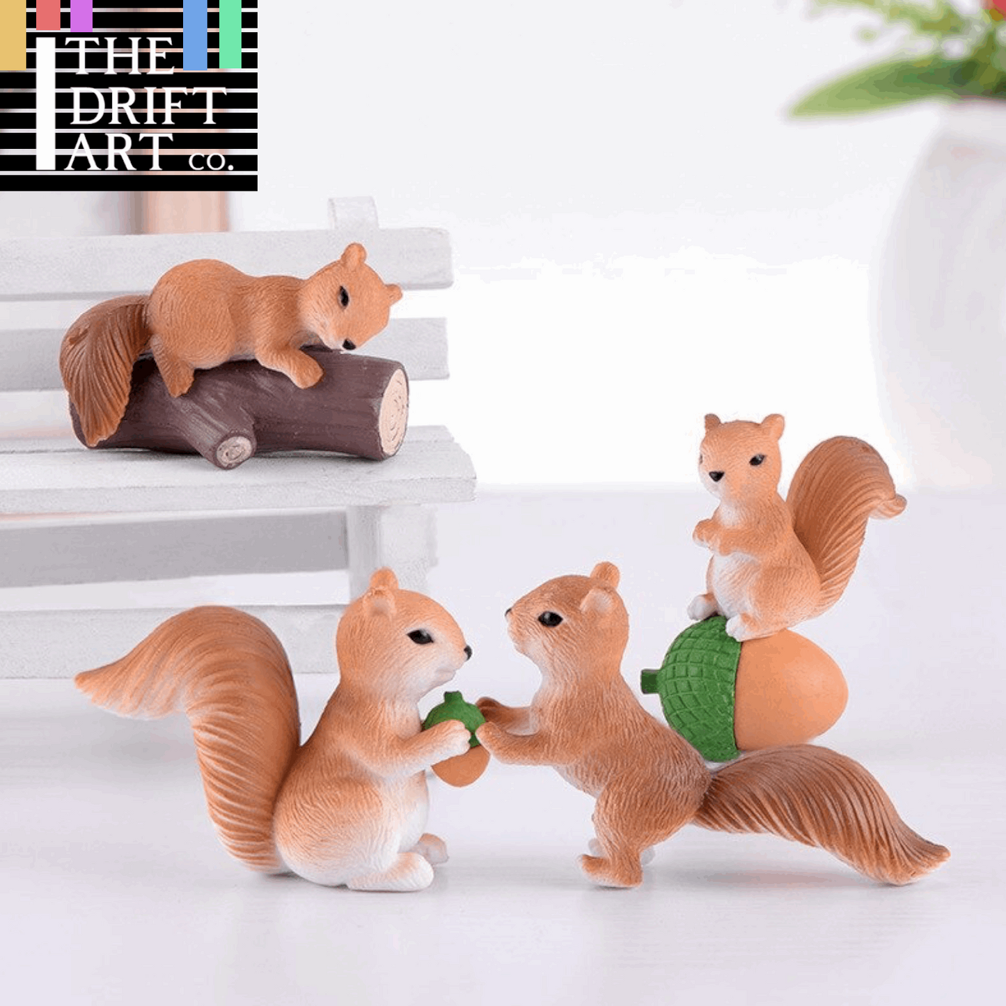 4pc Cute Squirrel Elf Nut Animal Miniature Garden Home Art Toy Figure Doll DIY - - The Drift Art Co.