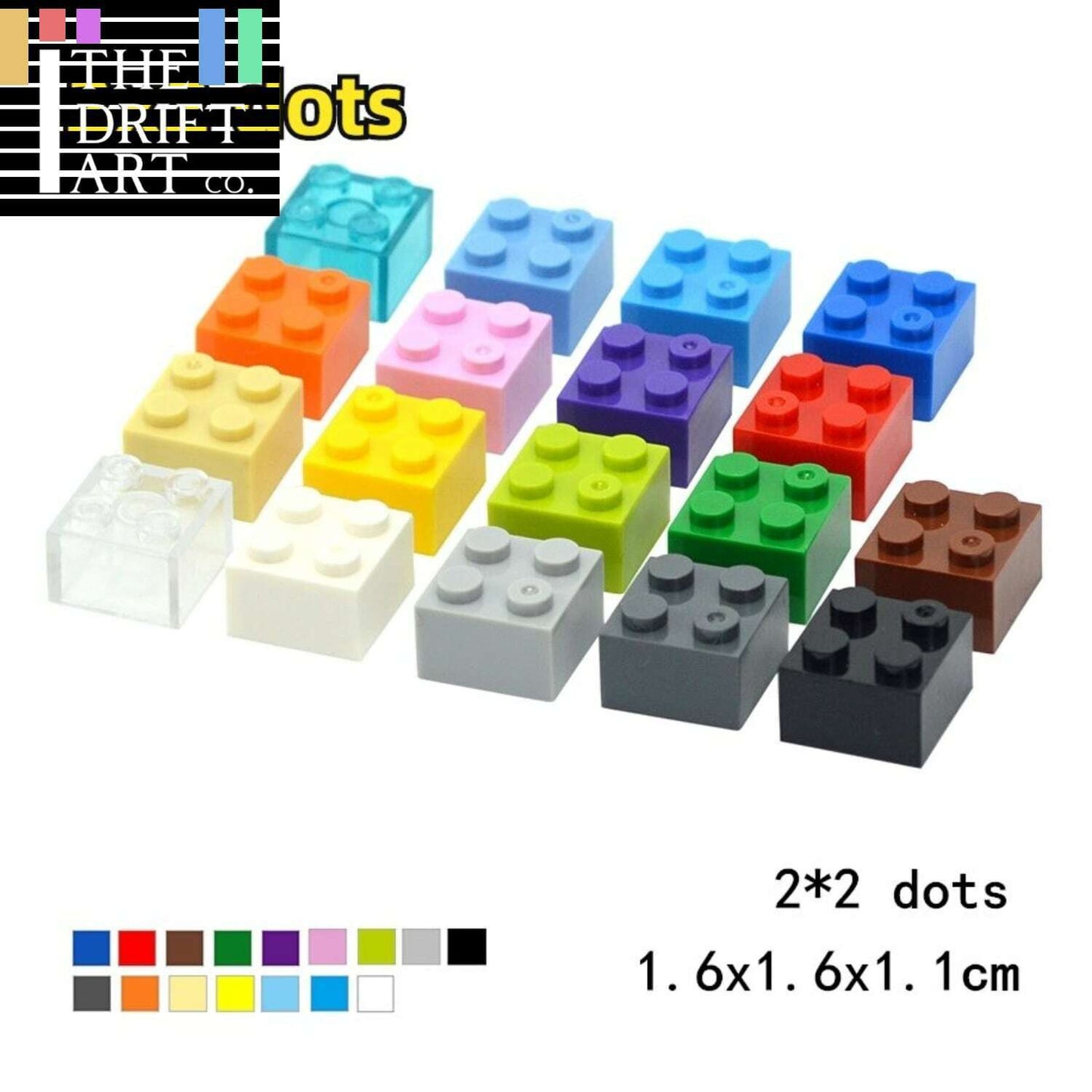 50pcs 2x2 Thick Brick 3003 Educational Building Block Bricks Toy DIY - 18 Colors - - The Drift Art Co.