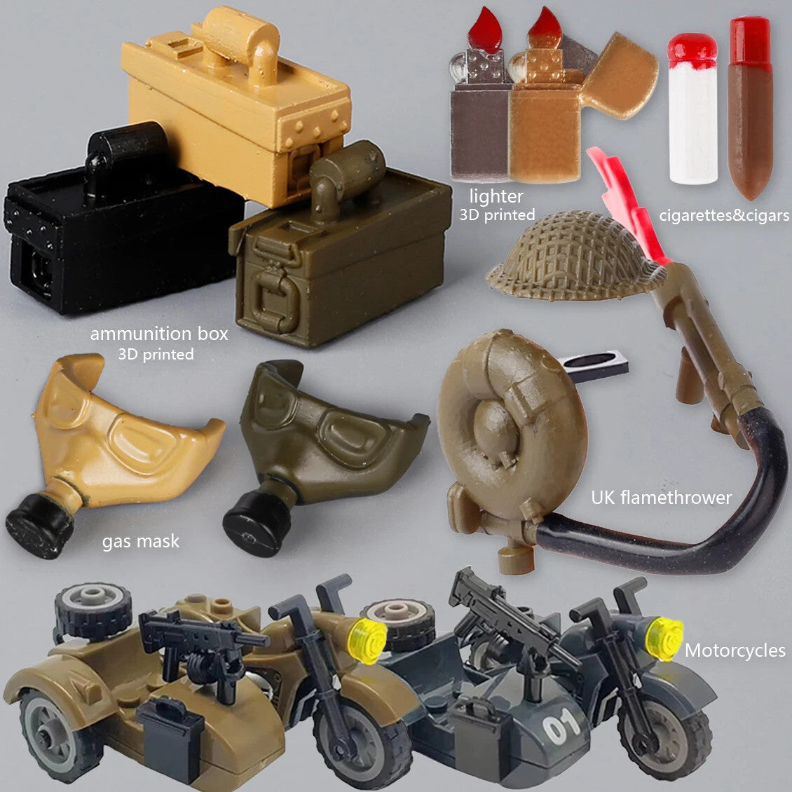 Military Weapon WW2 Green Gas Mask German Army Soldiers Building Blocks Toy DIY