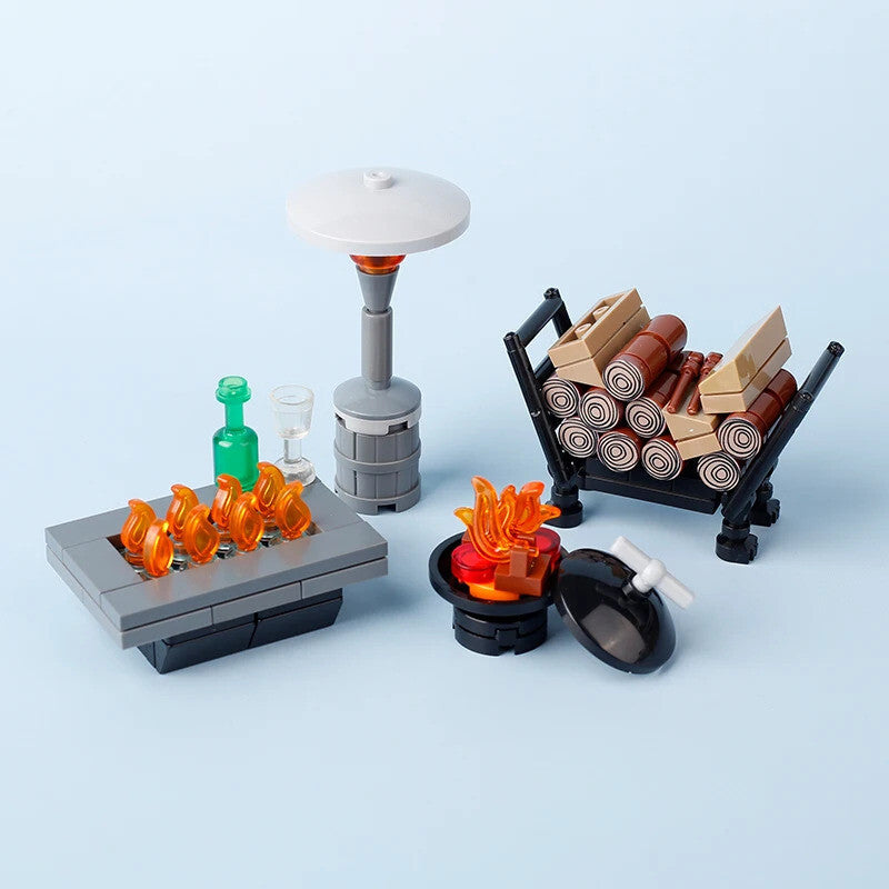 MOC Medieval Winter Oven Wood Charcoal Fire Part for Lego Building Blocks Sets