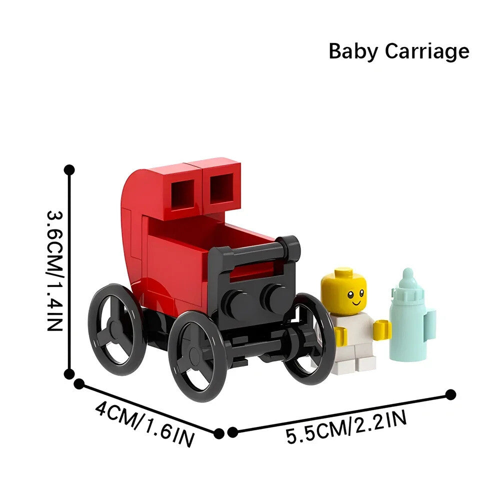 City Baby Stroller Furniture Baby Carriage for Lego Building Blocks Sets DIY