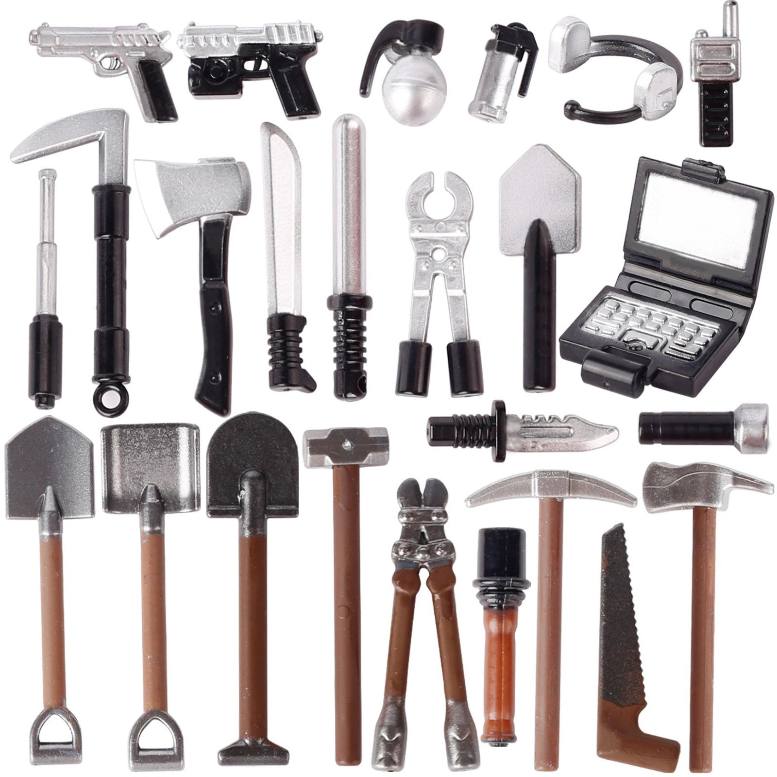 Military SWAT Weapon Shovel Arms Farm Tools Soldier Army Building Blocks Toy DIY