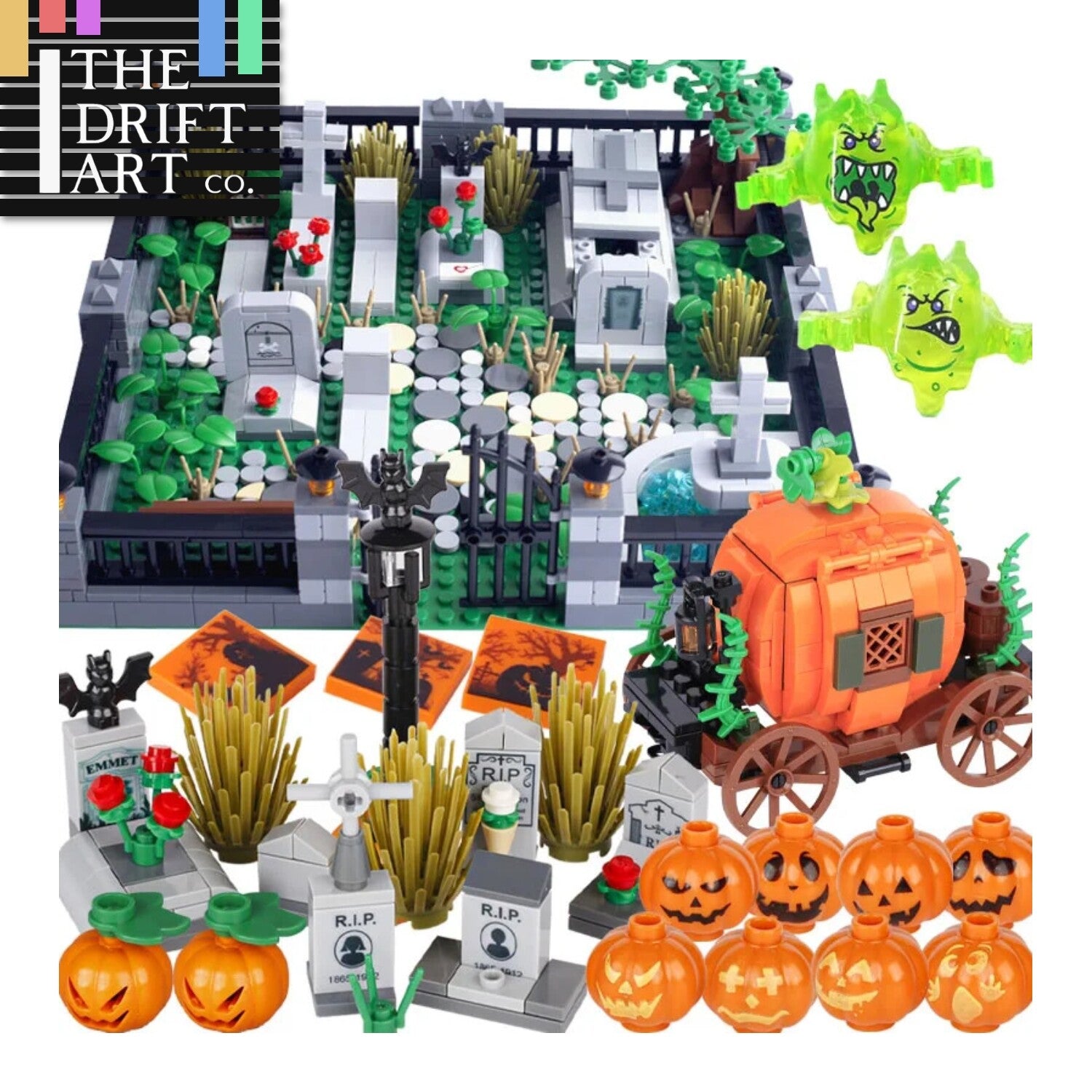 MOC Ghost Head Halloween Green Evil Spirits Pumpkin For LEGO Building Blocks Set