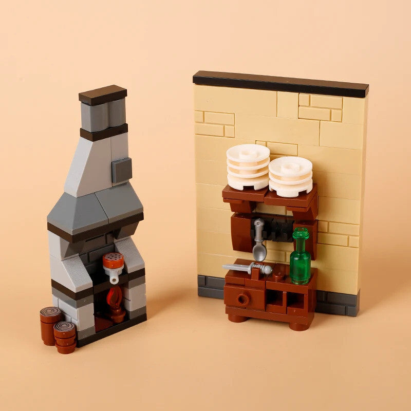 MOC Notice Board Bonfire Stove Medieval Town Street For LEGO Building Blocks Set