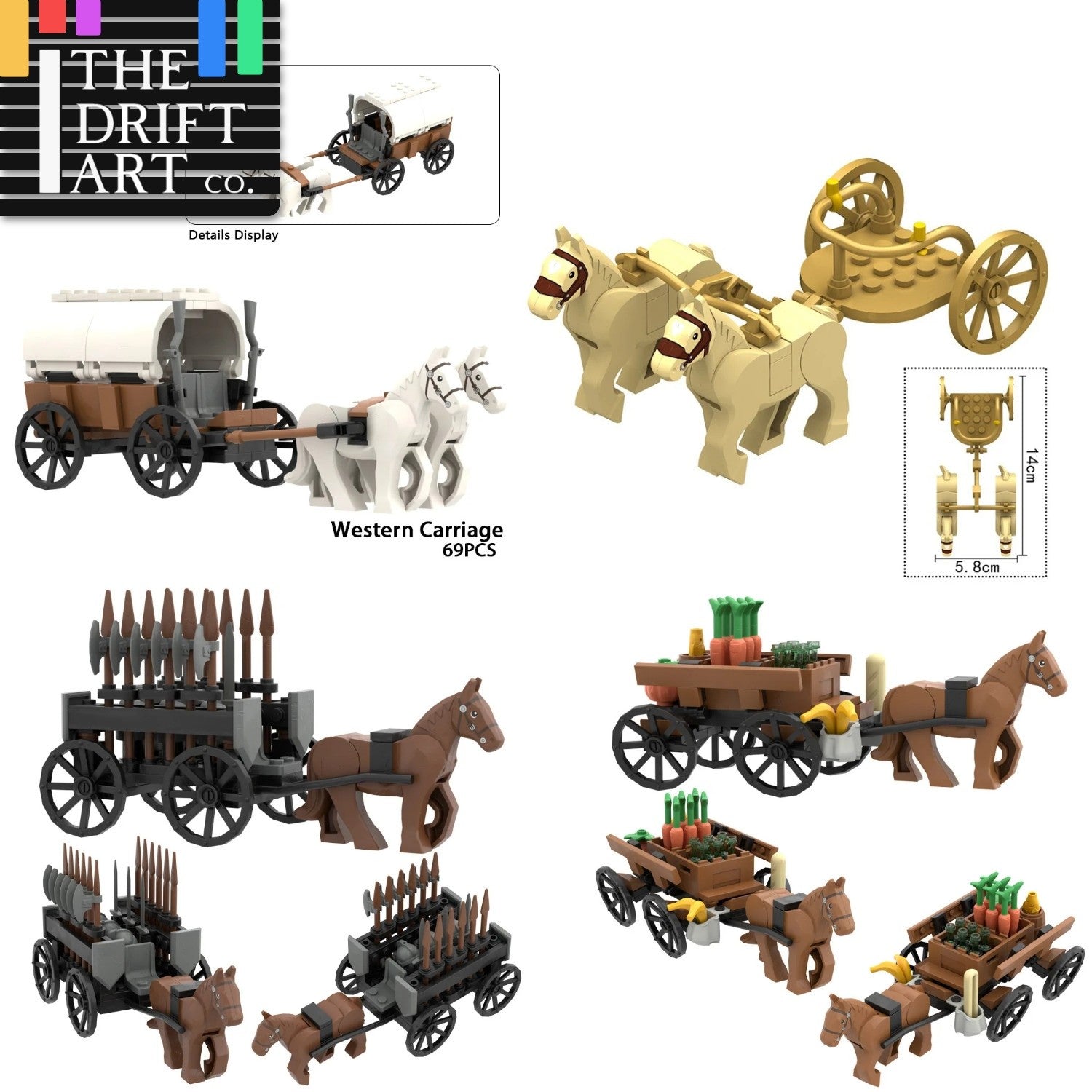 City Animals Ancient Egyptian Carriage Horse Wagon for LEGO Building Blocks Sets