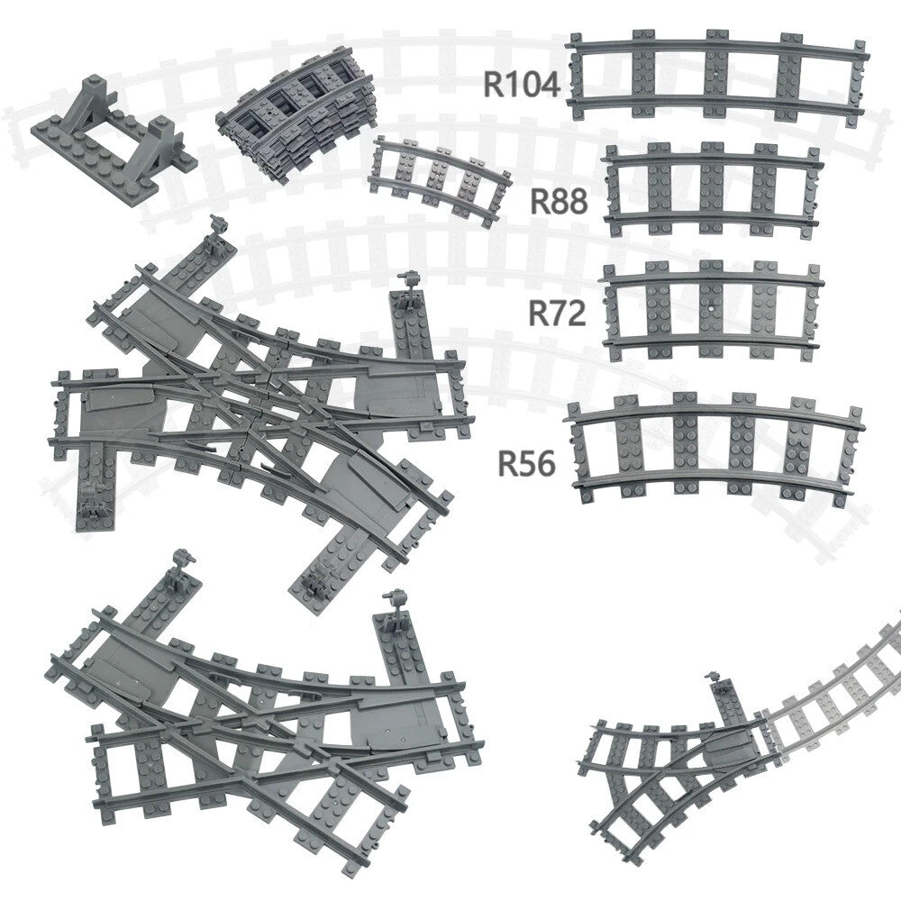 Train Rail Curve Fork Tracks R56 R72 R88 for Lego Kit Train Building Blocks Set