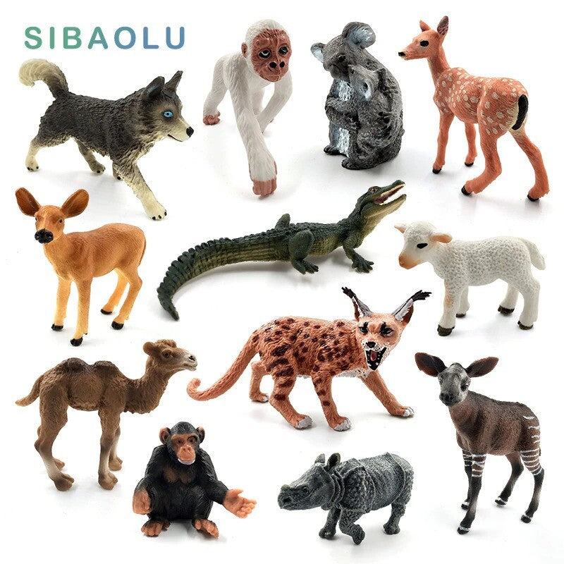 1pc Okapi Sheep Deer Crocodile Lynx Koala Animal Miniature Art Toy Figure Doll