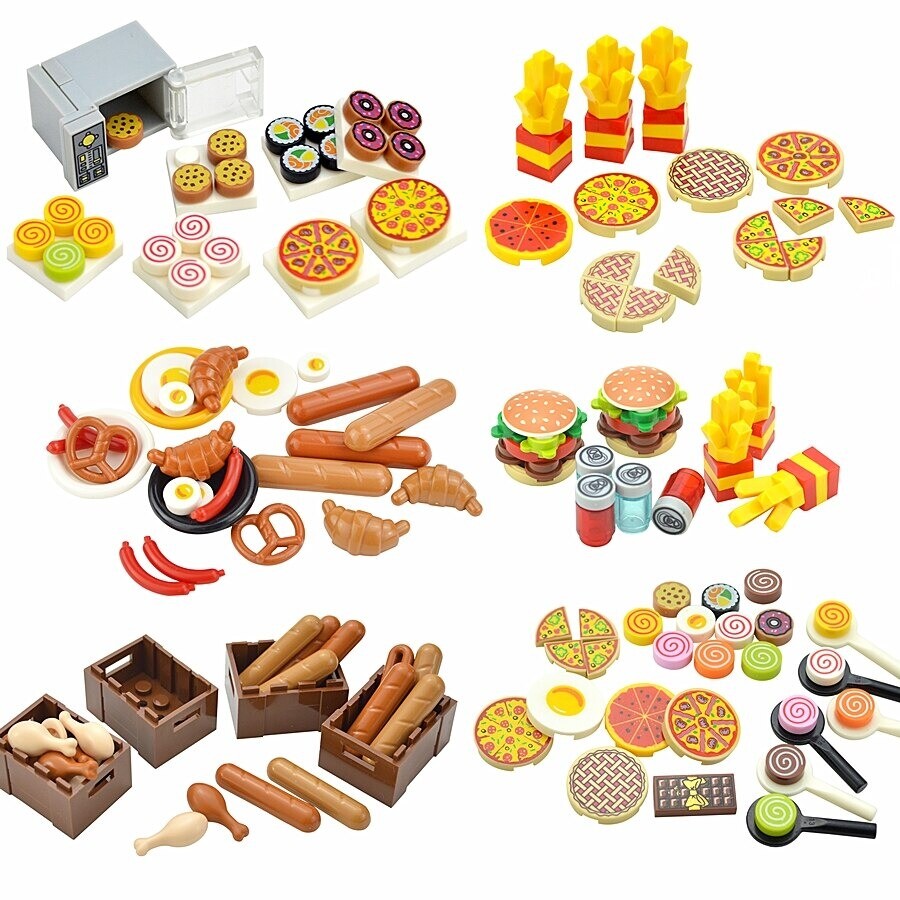 City Food Hamburger Fries Cake Chocolate Pizza for Lego Building Blocks Set DIY