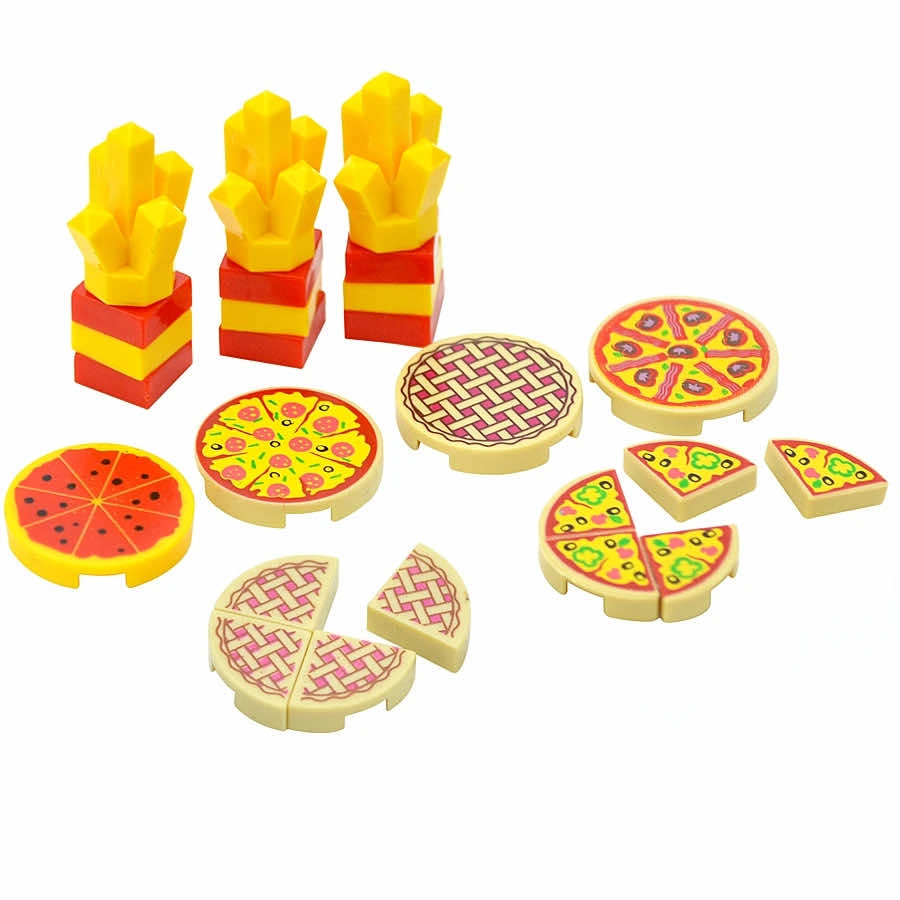City Food Hamburger Fries Cake Chocolate Pizza for Lego Building Blocks Set DIY