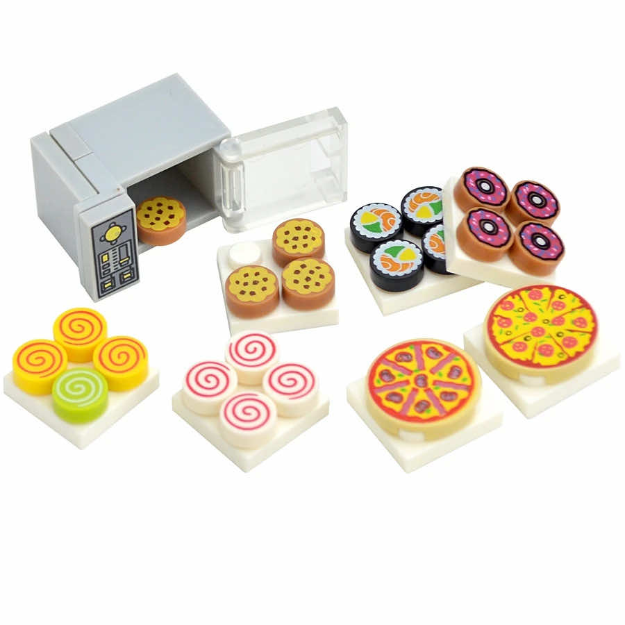 City Food Hamburger Fries Cake Chocolate Pizza for Lego Building Blocks Set DIY