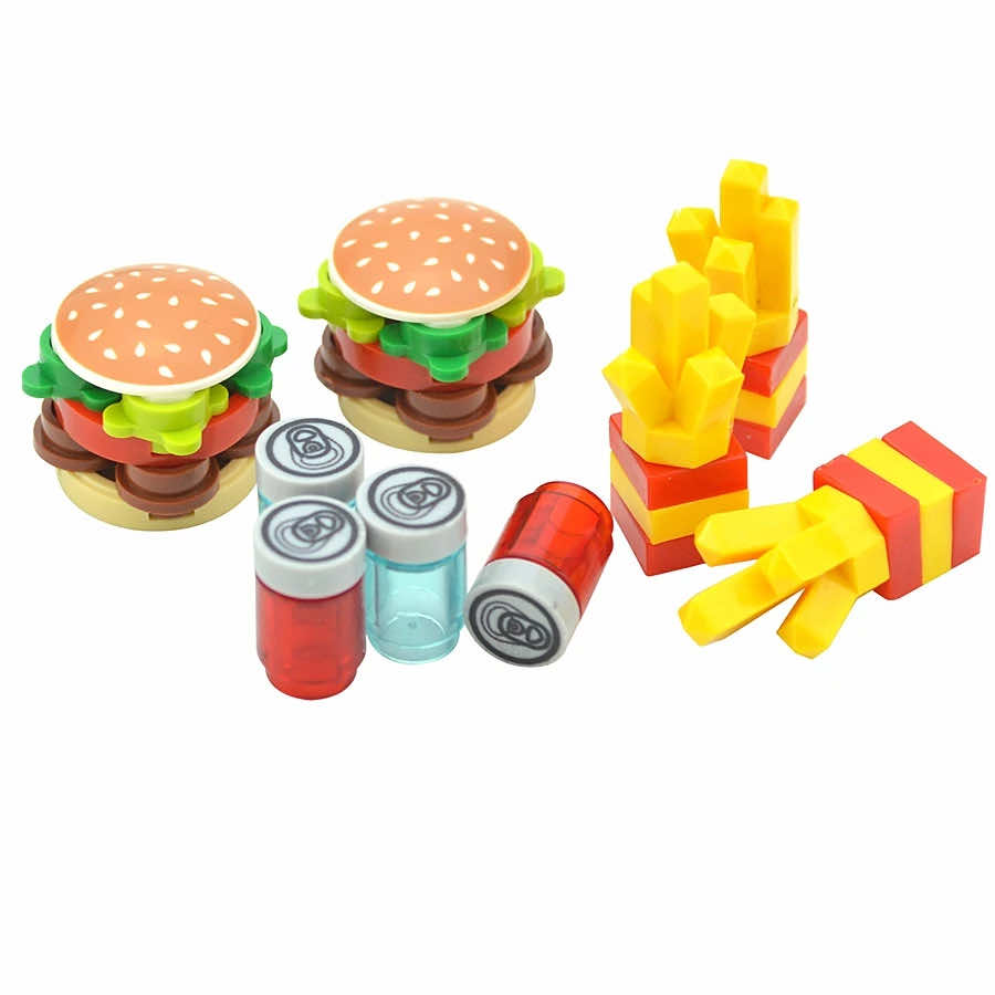 City Food Hamburger Fries Cake Chocolate Pizza for Lego Building Blocks Set DIY