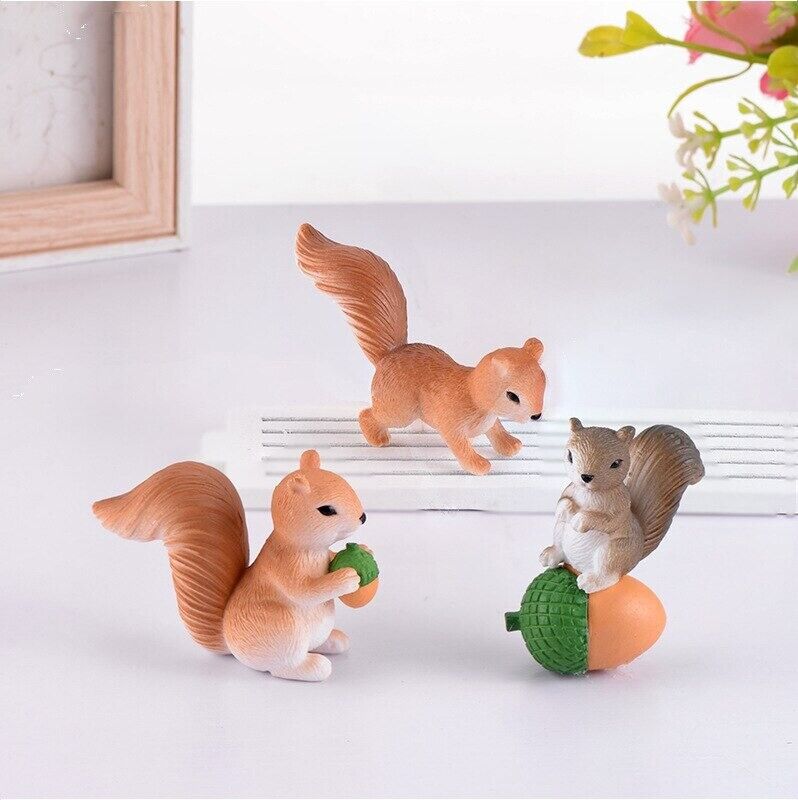 4pc Cute Squirrel Elf Nut Animal Miniature Garden Home Art Toy Figure Doll DIY - - The Drift Art Co.