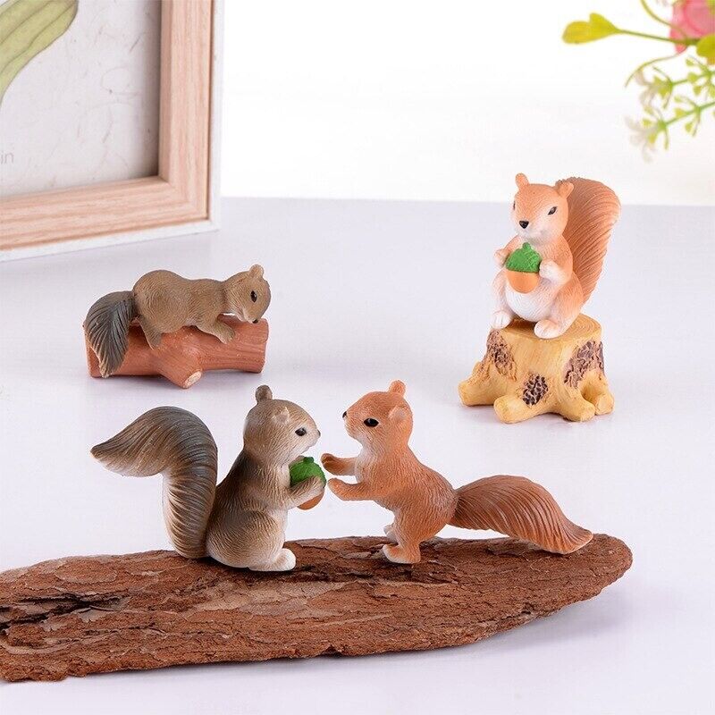 4pc Cute Squirrel Elf Nut Animal Miniature Garden Home Art Toy Figure Doll DIY - - The Drift Art Co.