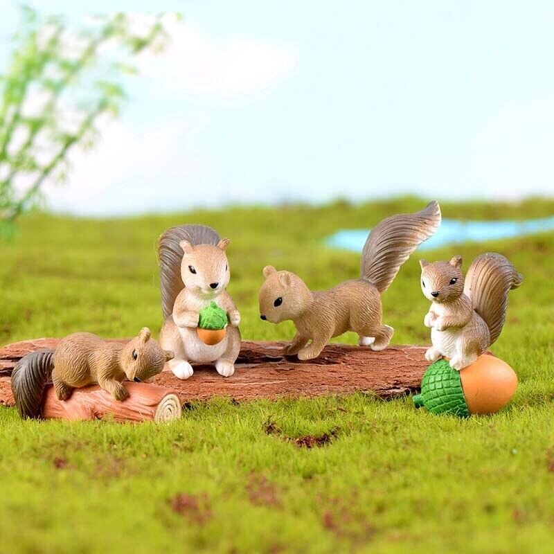 4pc Cute Squirrel Elf Nut Animal Miniature Garden Home Art Toy Figure Doll DIY - - The Drift Art Co.