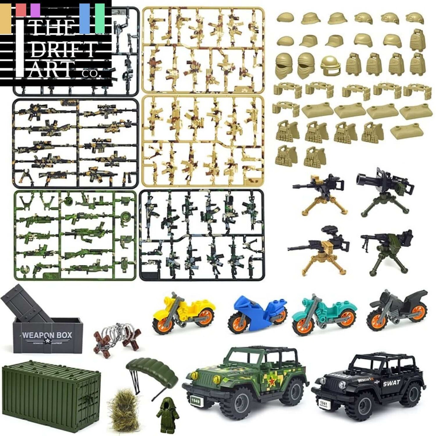 Military Weapon Gun Rifle Pistol Mortar SUV Motorcycle Building Blocks Toy DIY - - The Drift Art Co.