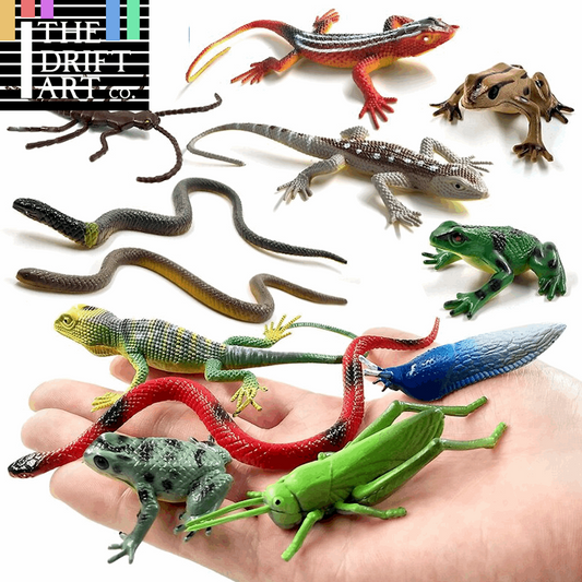 12pcs Frog grasshopper insect snake lizard Animal Miniature Art Toy Figure Doll -  - The Drift Art Co.