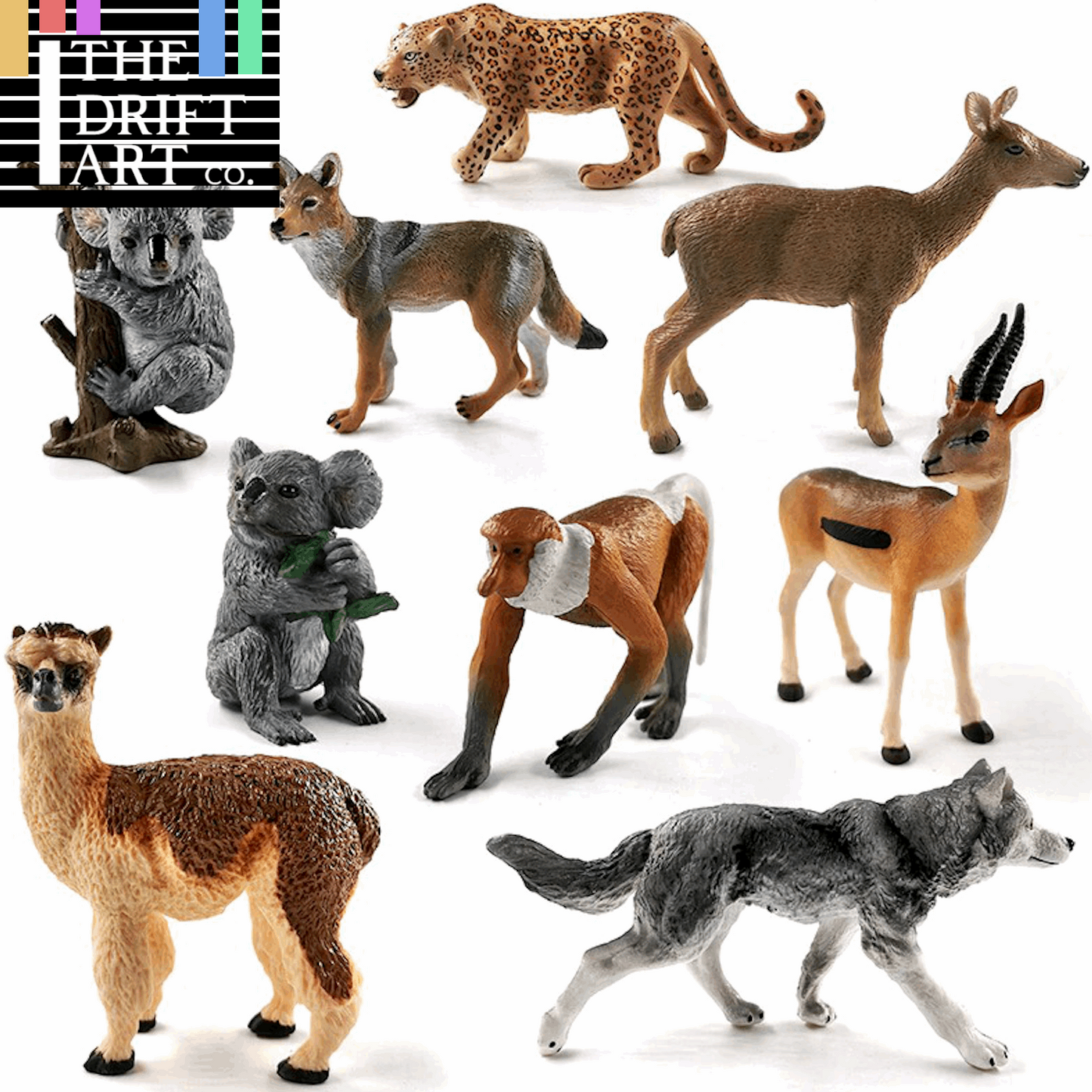 1pc Wolf Deer Leopard Alpaca Koala Antelope Animal Miniature Art Toy Figure Doll -  - The Drift Art Co.