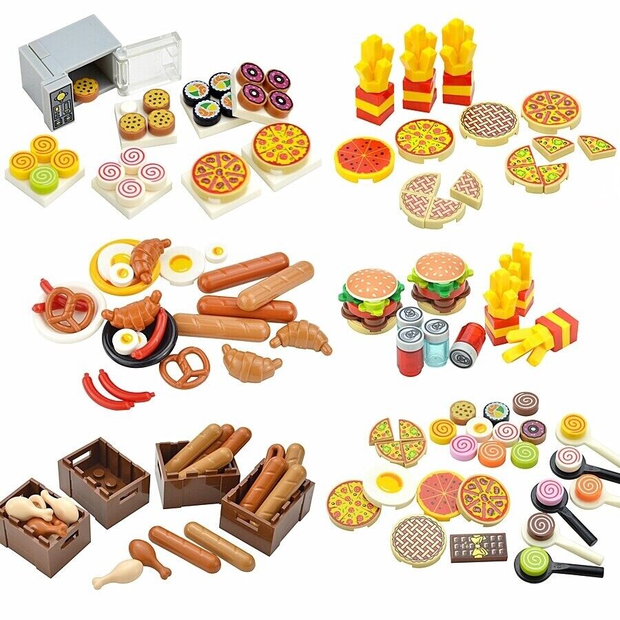 City Food Hamburger Fries Cake Chocolate Pizza  for Lego Building Blocks Set DIY