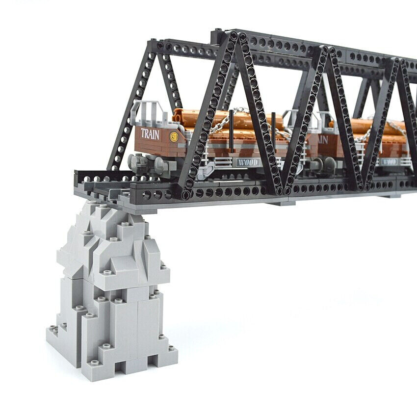 Bridge Tracks w/ Rock for LEGO Kit Train Building Blocks Sets DIY