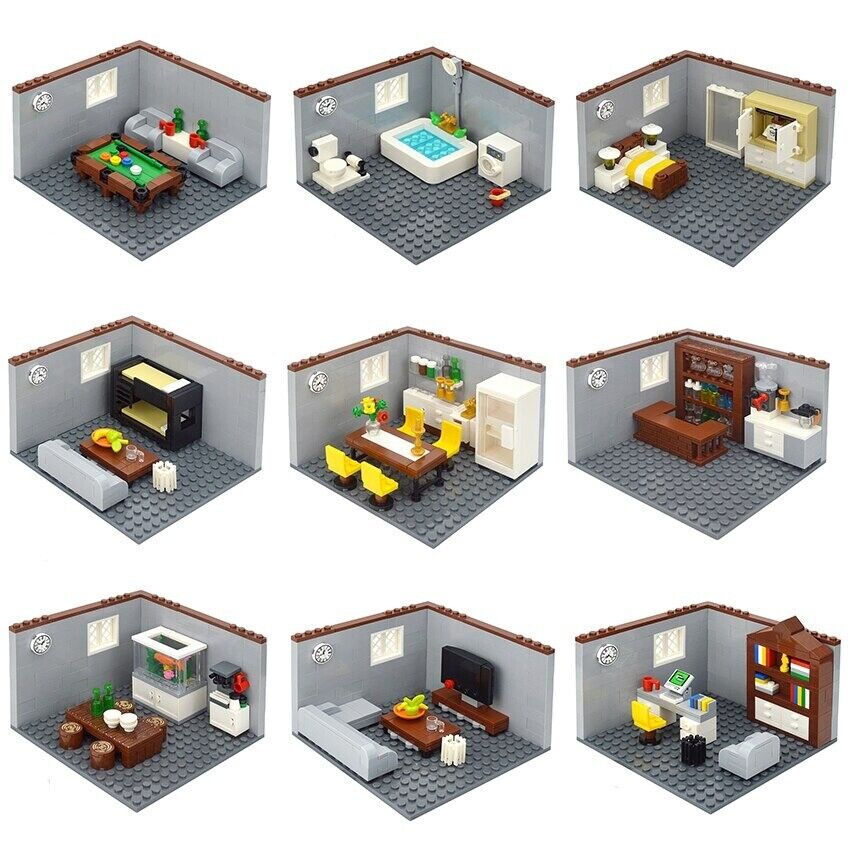 City House Bedroom Living Room Bathroom Parts for Lego Building Block Brick Sets