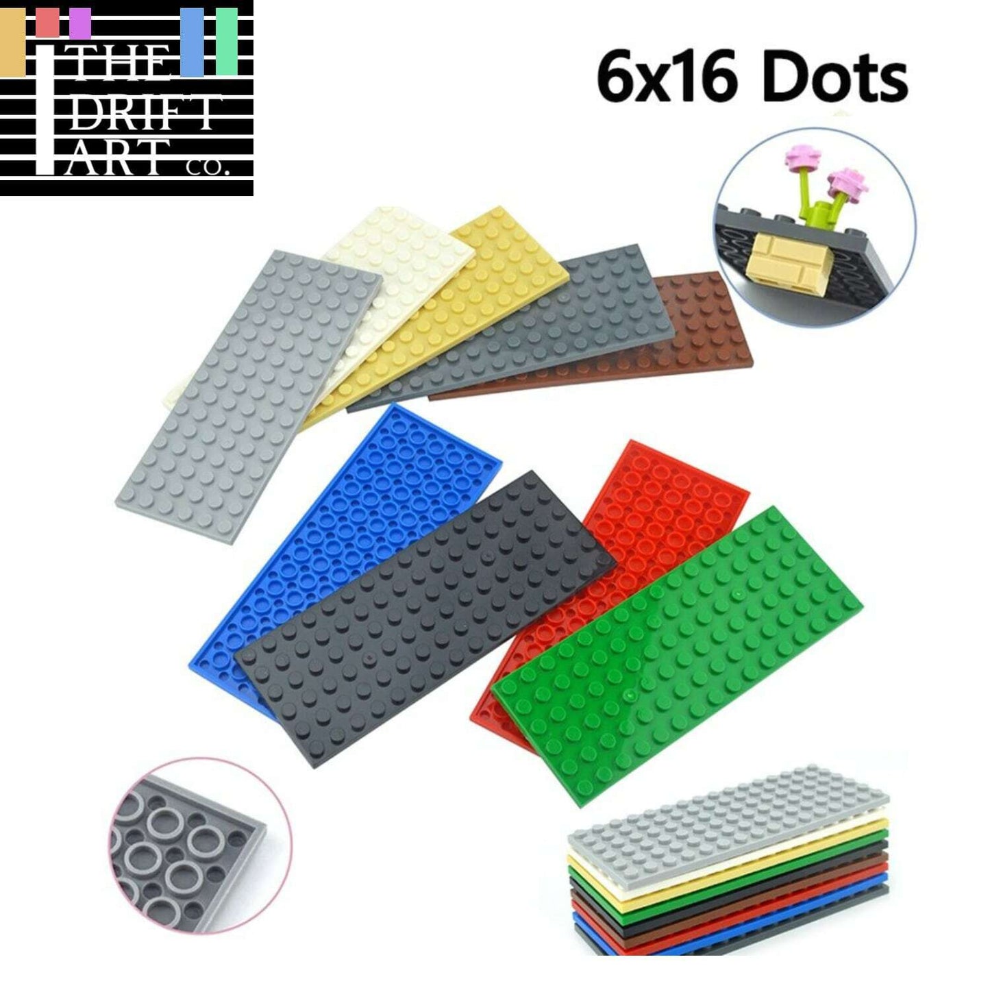 Building Block Dots base plates & Pillars - 6x16 6pcs 3027 - 8 Colors - for LEGO