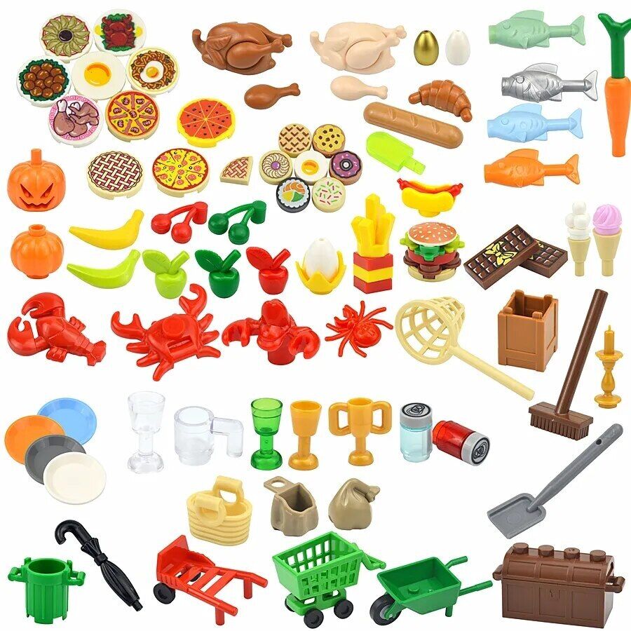 City Food Fish Apple Hot Dog Cake Pizza accessories for Lego Building Block Sets