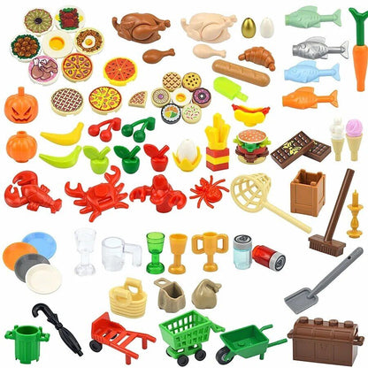 City Food Fish Apple Hot Dog Cake Pizza accessories for Lego Building Block Sets