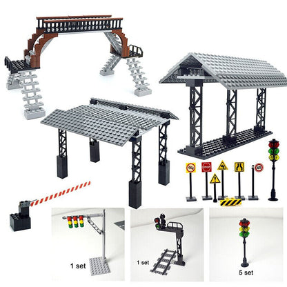 Train Station Bus Stop Signal Lamp Traffic Lights for LEGO Kit Train Building Blocks Sets DIY