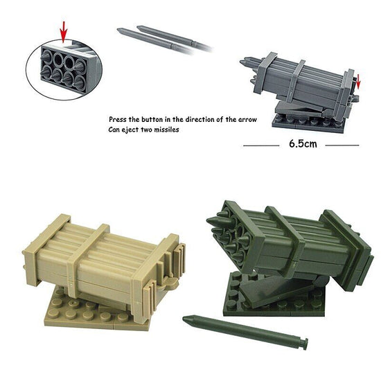 3pc Military Rocket Cannon Missle Tank Weapon Gun WW2 Building Blocks Toy DIY