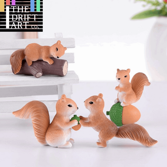 4pc Cute Squirrel Elf Nut Animal Miniature Garden Home Art Toy Figure Doll DIY -  - The Drift Art Co.