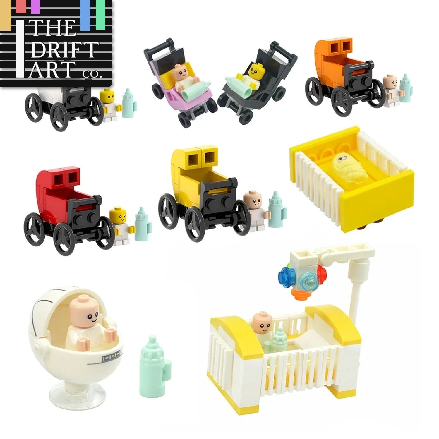 City Baby Stroller Furniture Baby Carriage for Lego Building Blocks Sets DIY