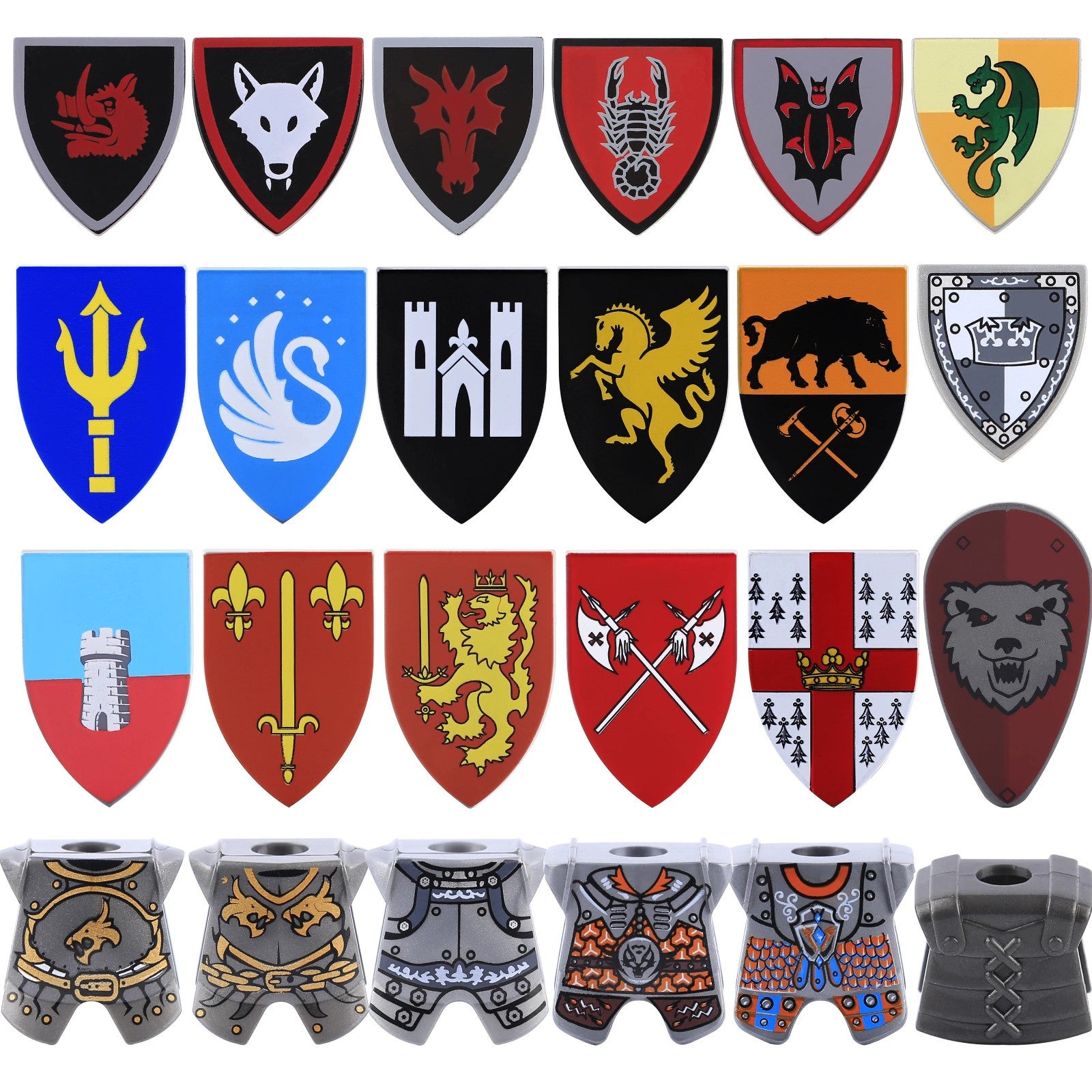 Medieval Military Knights Wolf Shield Armor For LEGO Building Blocks Brick Toy