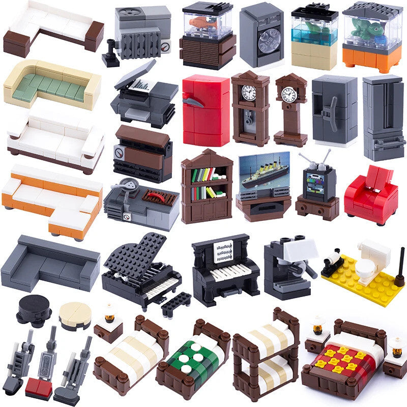 MOC City House Furniture Piano TV Sofa Parts for Lego Sets Building Blocks Set
