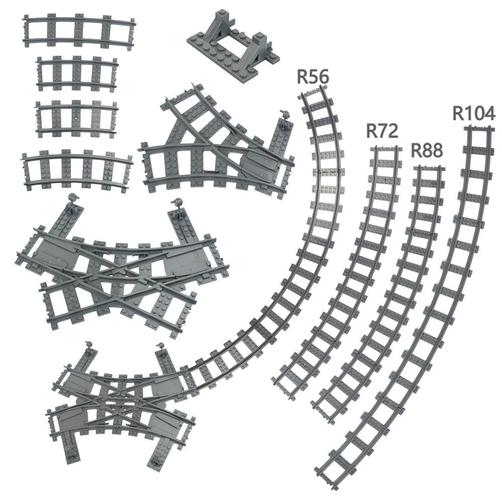 Train Rail Curve Fork Tracks R56 R72 R88  for Lego Kit Train Building Blocks Set