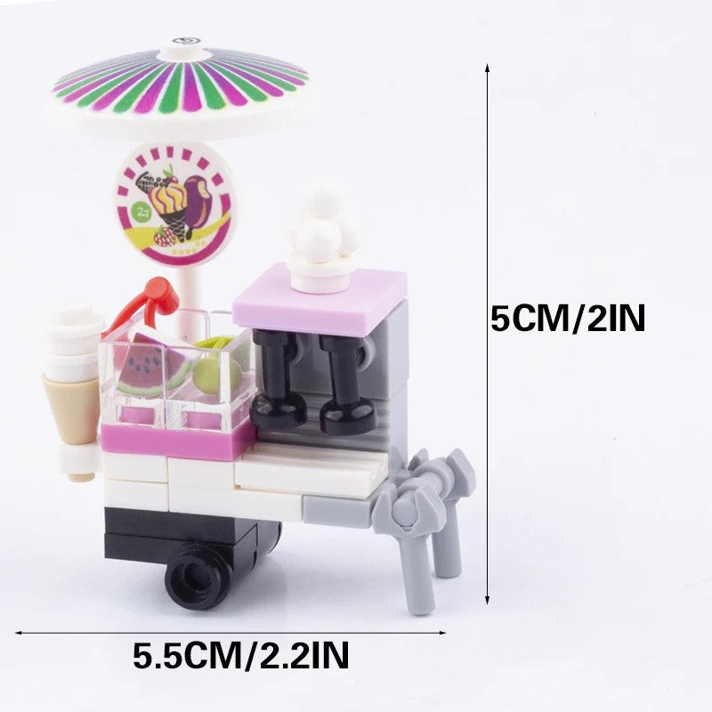 MOC City Food Stall Call Box Street Trolley for Lego Sets Building Blocks Set