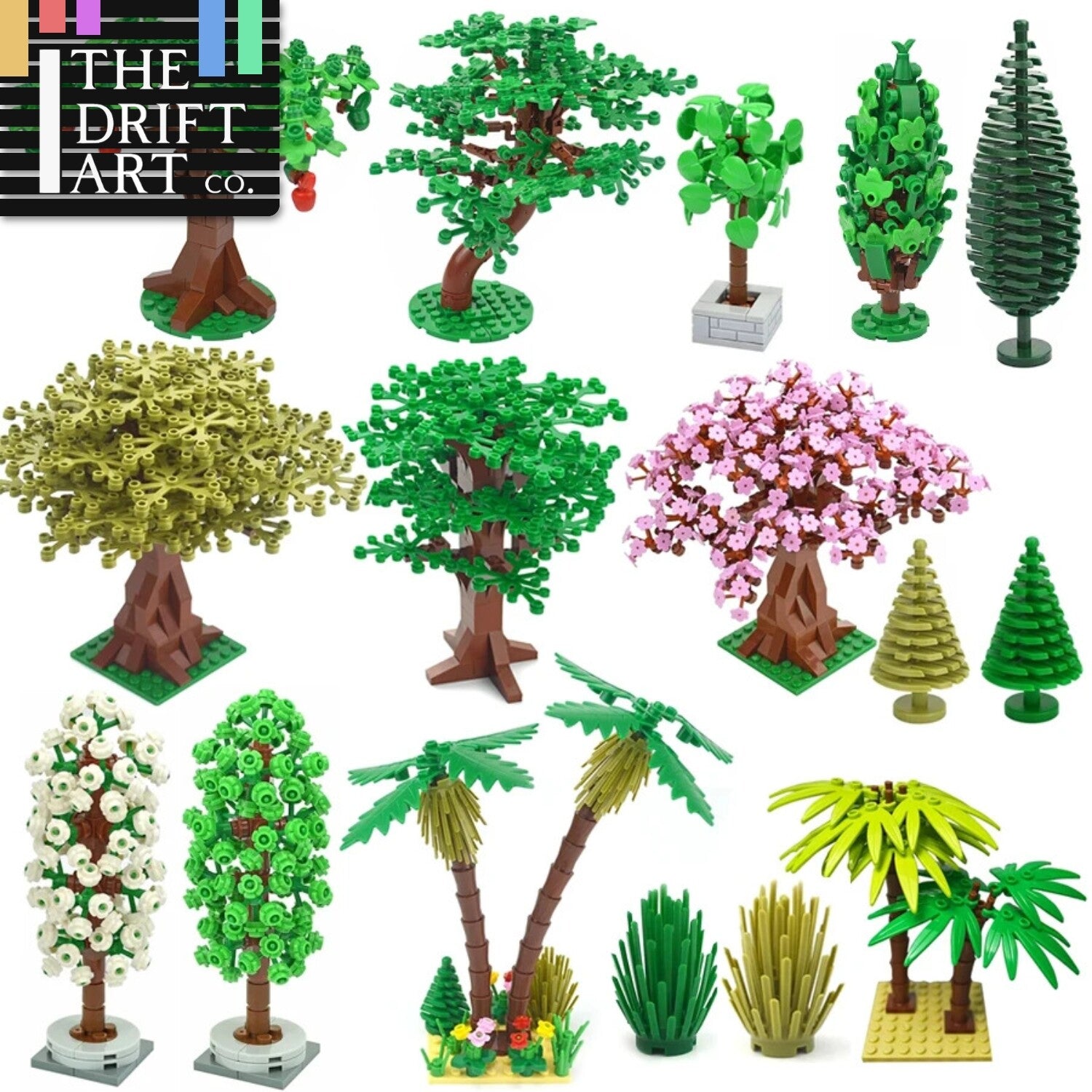 City Tree Green Bush Garden MOC Flower Grass for Lego Building Blocks Sets DIY