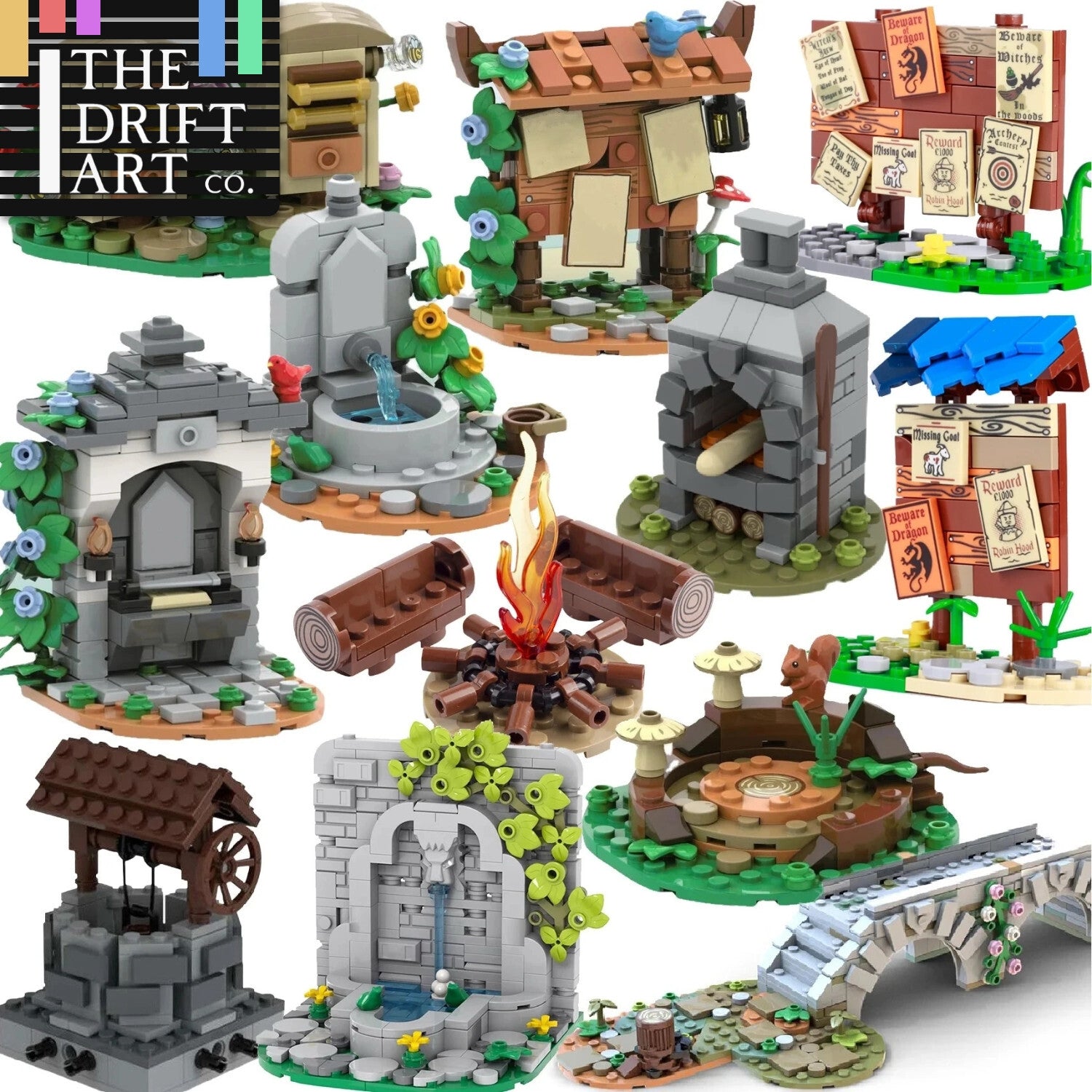 MOC Notice Board Bonfire Stove Medieval Town Street For LEGO Building Blocks Set